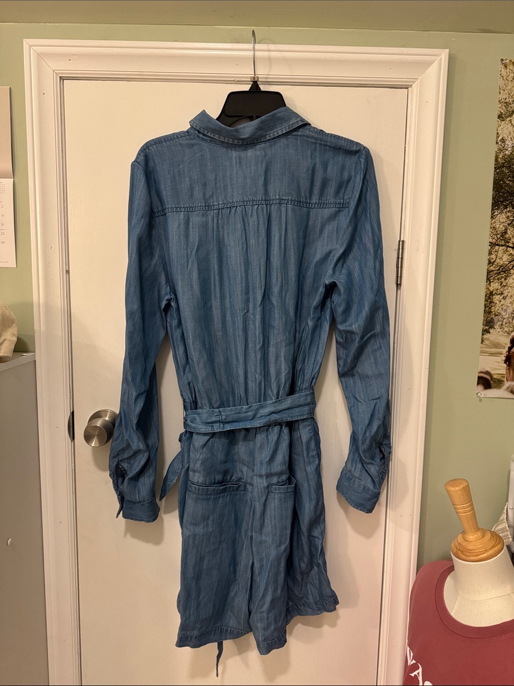 NWT crown & ivy Denim-Look Long Sleeve Shirt Romper in Blue - Picture 7 of 7